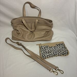 LIA NUMA Made in Italy  Purse Handbag Leather Taupe Beige Tote Bag Long Strap